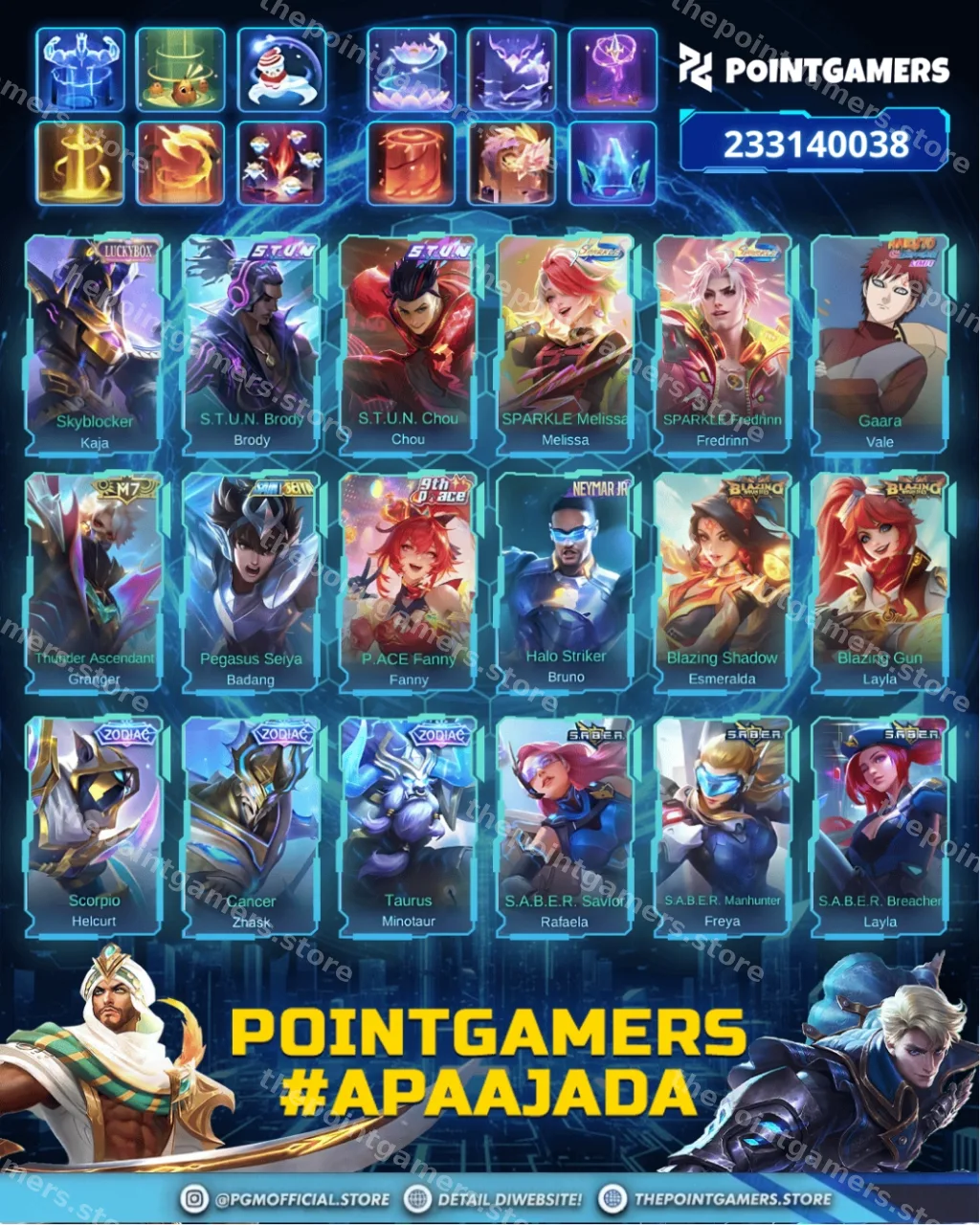 LAYLA LEGEND, LESLEY LEGEND, FRANCO LEGEND, ALUCARD LEGEND, VALIR LEGEND 2