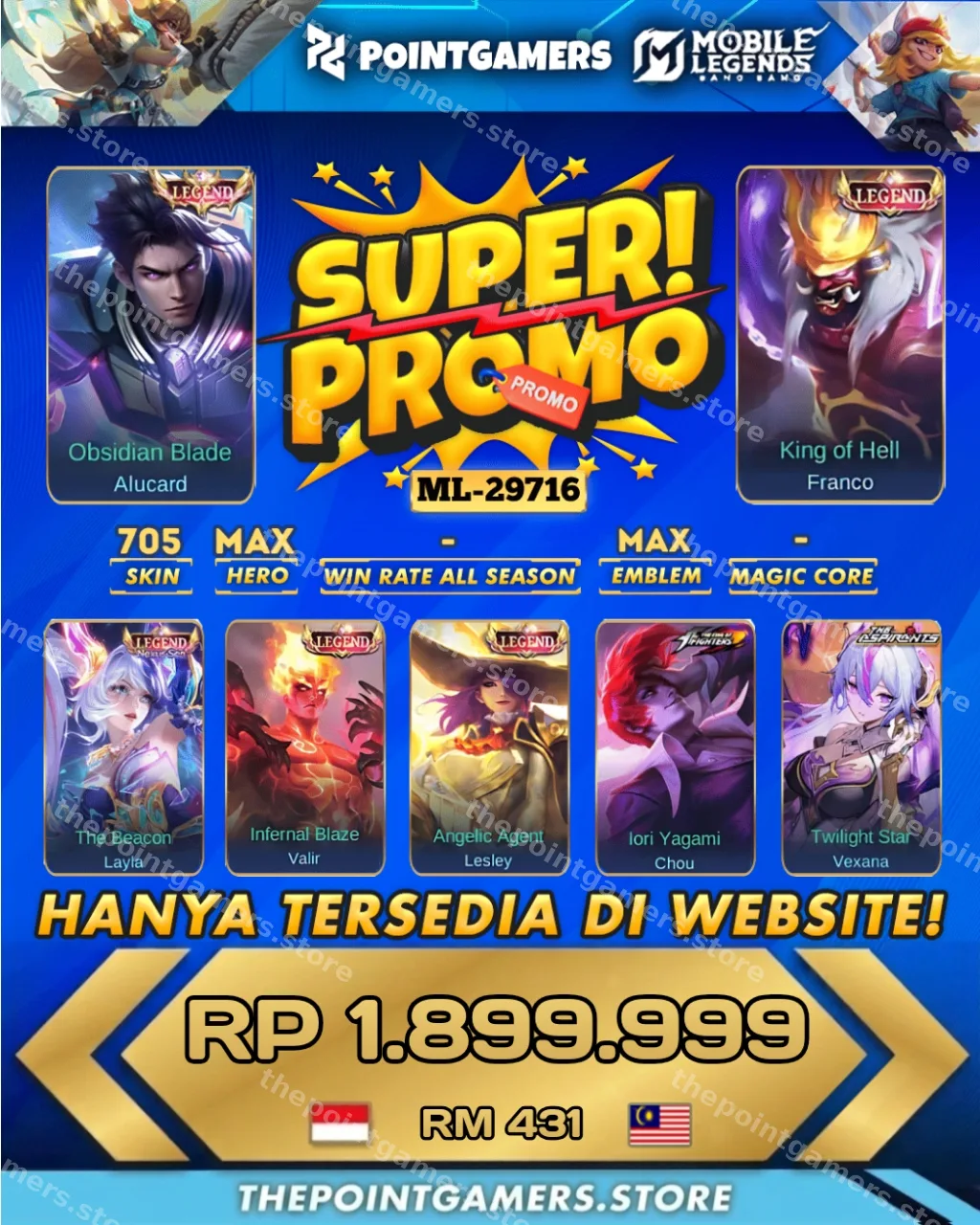 LAYLA LEGEND, LESLEY LEGEND, FRANCO LEGEND, ALUCARD LEGEND, VALIR LEGEND 1