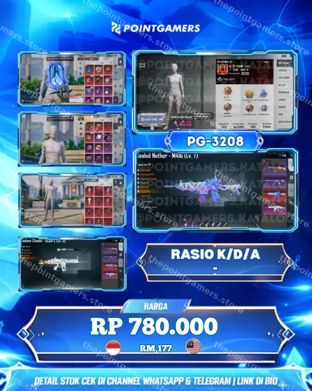 PG –3208 - M4 SEALED NETHER LVL 7 (OPEN ATTACHMENT + BOM DAN MOLOTOV), ⁠SCAR-L RADIANT CITADEL LVL MAX