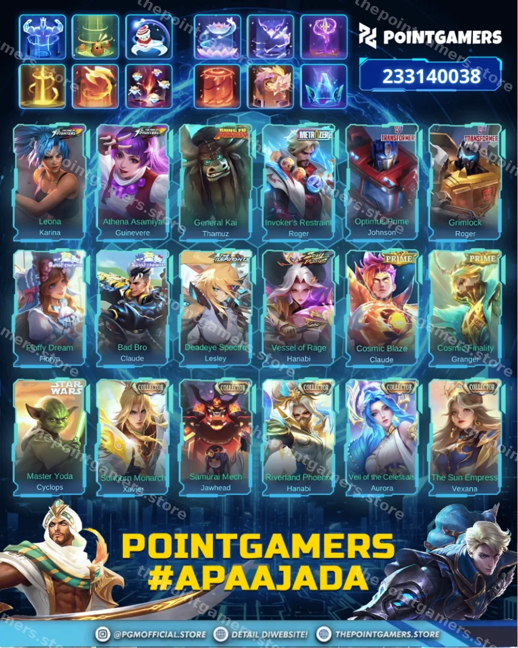 LAYLA LEGEND, LESLEY LEGEND, FRANCO LEGEND, ALUCARD LEGEND, VALIR LEGEND 4