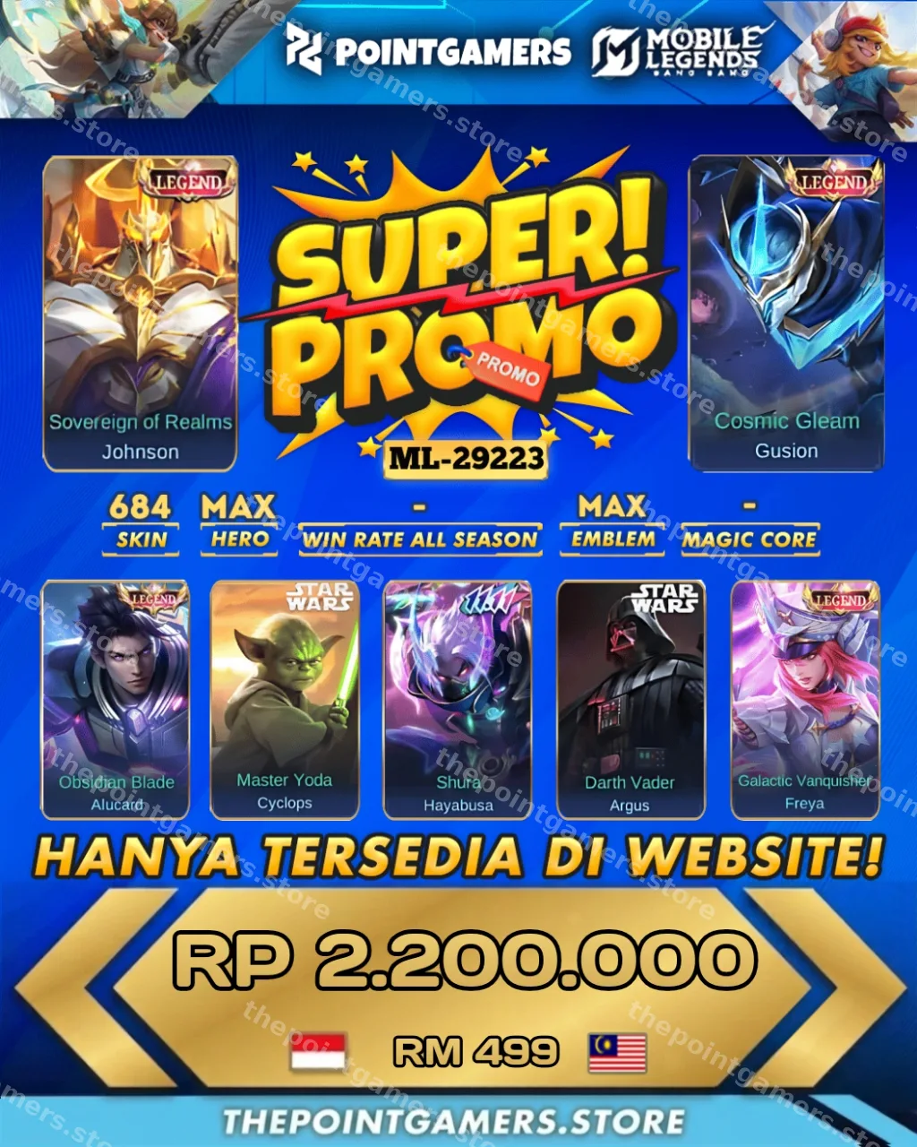 ML-29223 - PROMO  FREYA LEGEND, JOHNSON LEGEND, ALUCARD LEGEND, GUSION LEGEND