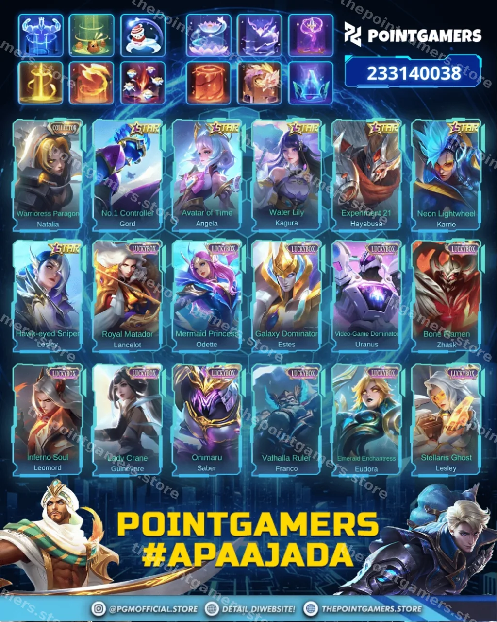 LAYLA LEGEND, LESLEY LEGEND, FRANCO LEGEND, ALUCARD LEGEND, VALIR LEGEND 3